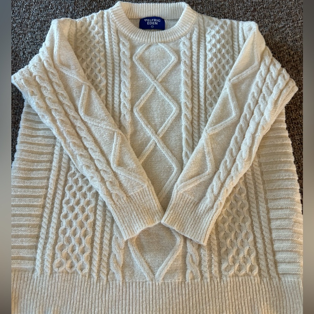 Aelfric Eden Ivory Cable Knit Crewneck Sweater